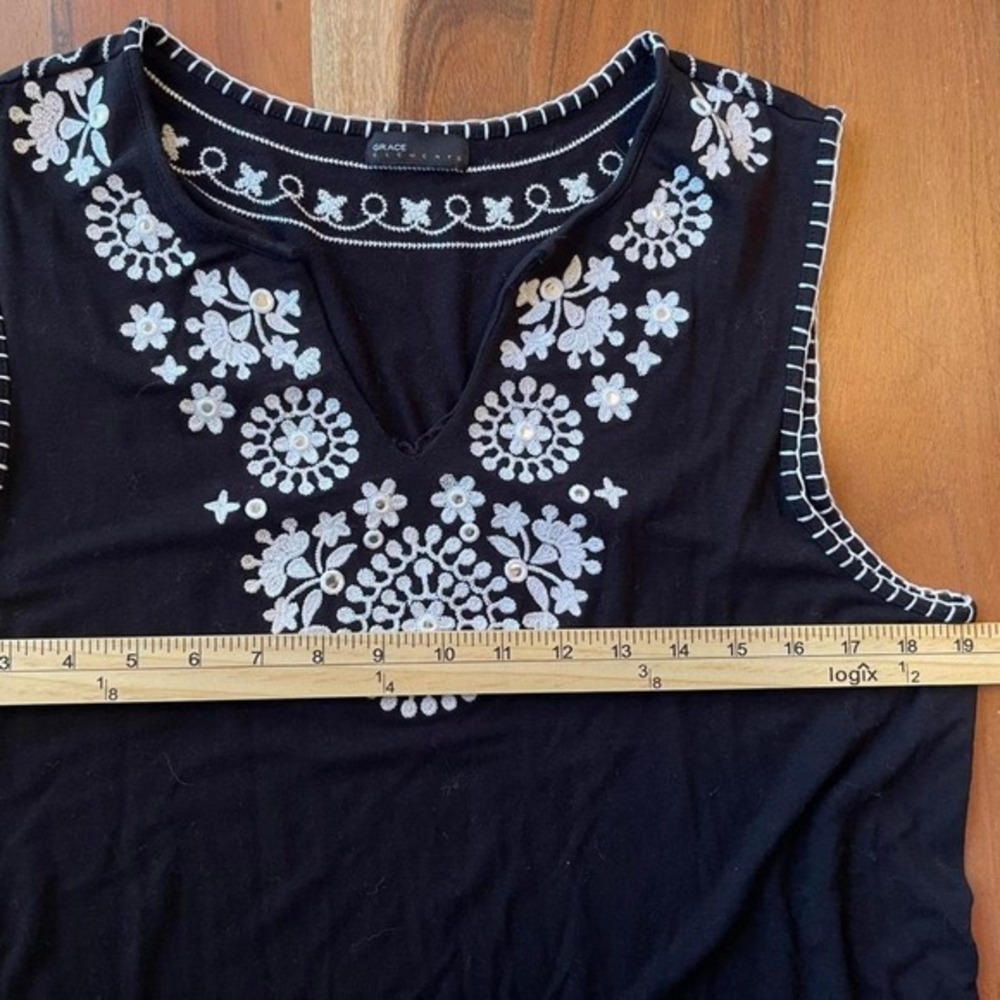 Grace Elements Womens Black White Embroidered Sleeveless Boho Shift Dress XL - Picture 4 of 5
